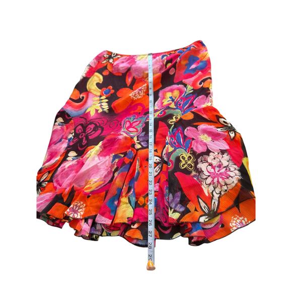 Chico's Skirt Pink Floral Bouquet Whimsical Y2K Fairy Semi Sheer Silk Medium - Picture 11 of 11